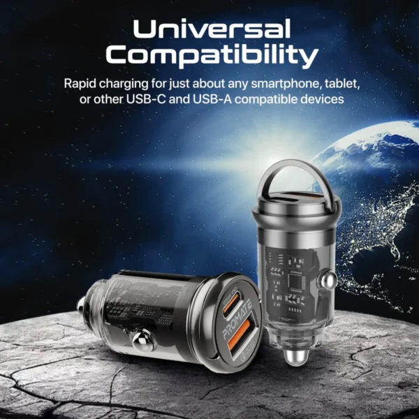 Promate 65W RapidCharger Transparent Mini Car Charger