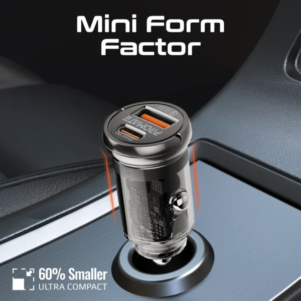 Promate 65W RapidCharger Transparent Mini Car Charger